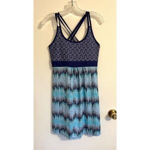 Tehama Tank Racerback Dress Stretch Strap Midi Turquoise Navy Fit Flare, Size S